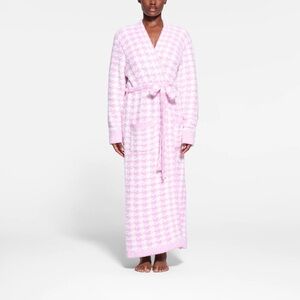 SKIMS Cozy Knit Pink Houndstooth Robe L/XL